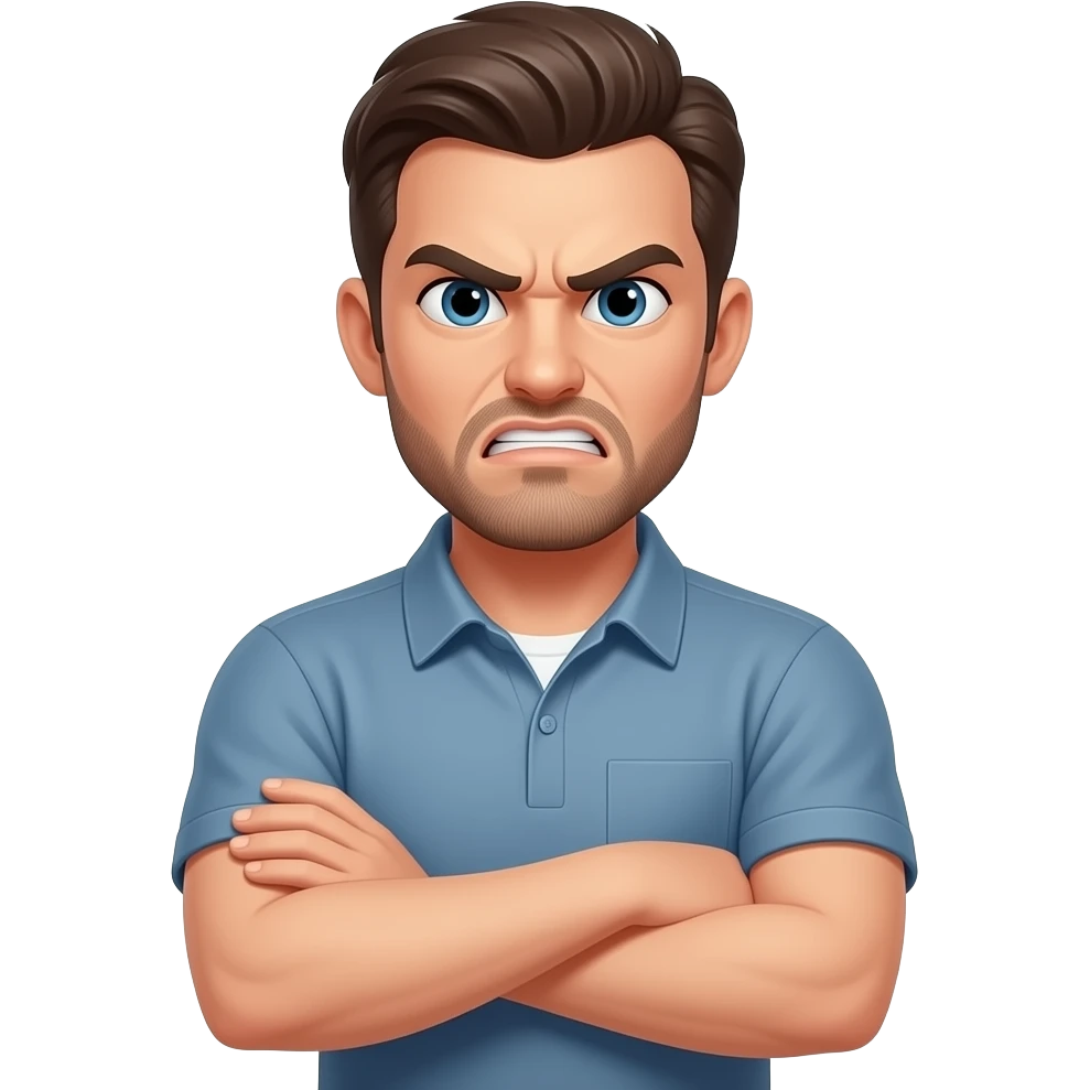 a man with an angry face and crossed arms. emoji