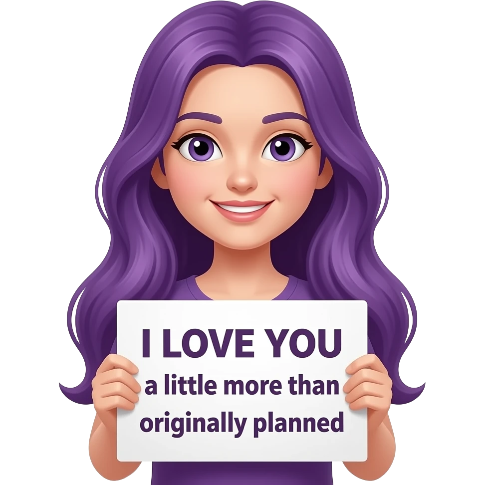girl with long purple hair holding a ICH MAG DICH ein bisschen mehr als ursprünglich GEPLANT sign emoji
