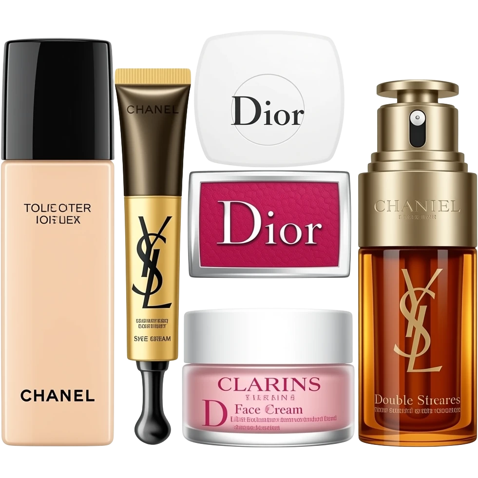 Chanel Toner and Lotion, YSL Eye Cream and Sheet Masks, Dior Face Cream, Clarins Double Serum, Skincare Set Collection emoji