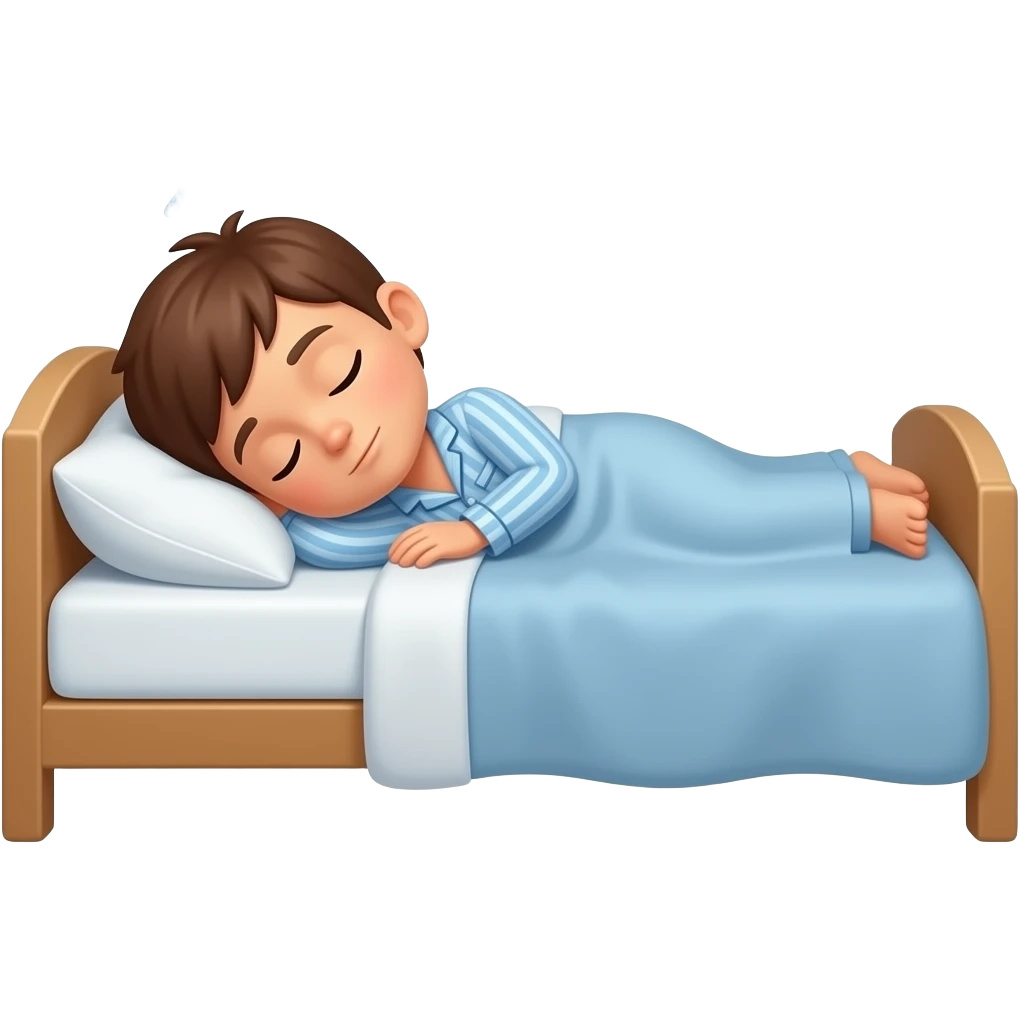a tanned boy sleeping in pyjamas in bed sideways with zzz over her head emoji
