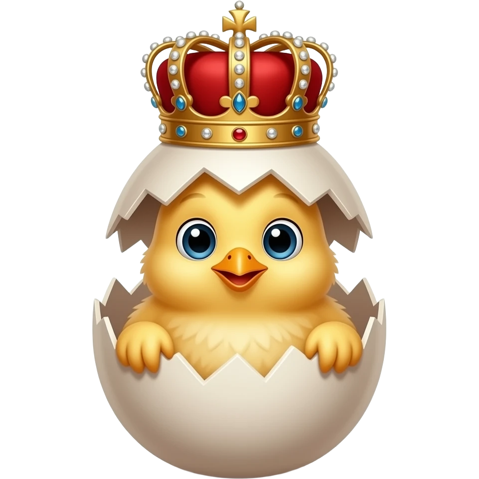 Hatched chick emoji coming out of an egg and a red-jewel-embedded queen's crown on top - anime style emoji