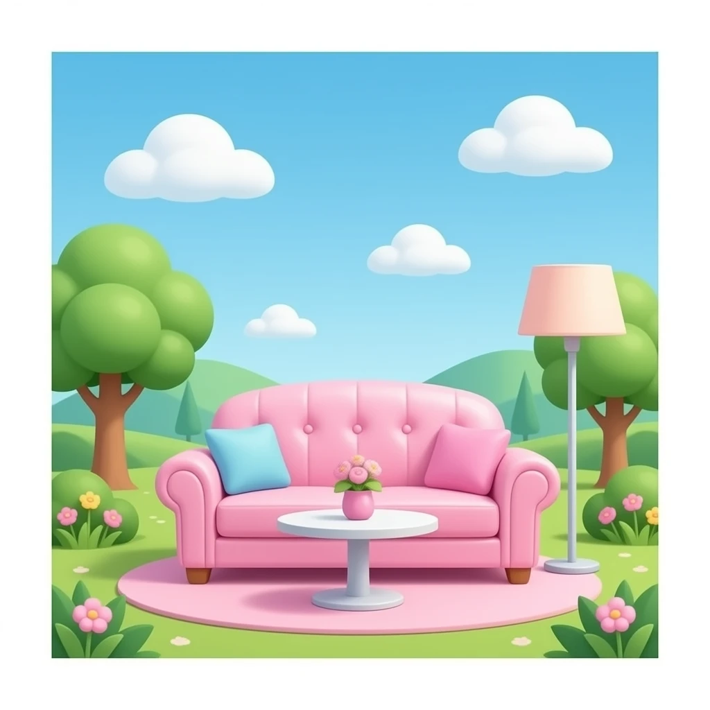Sofa café (fluffy, girly vibes) Barbie-inspired  with pastel barbie colour emoji