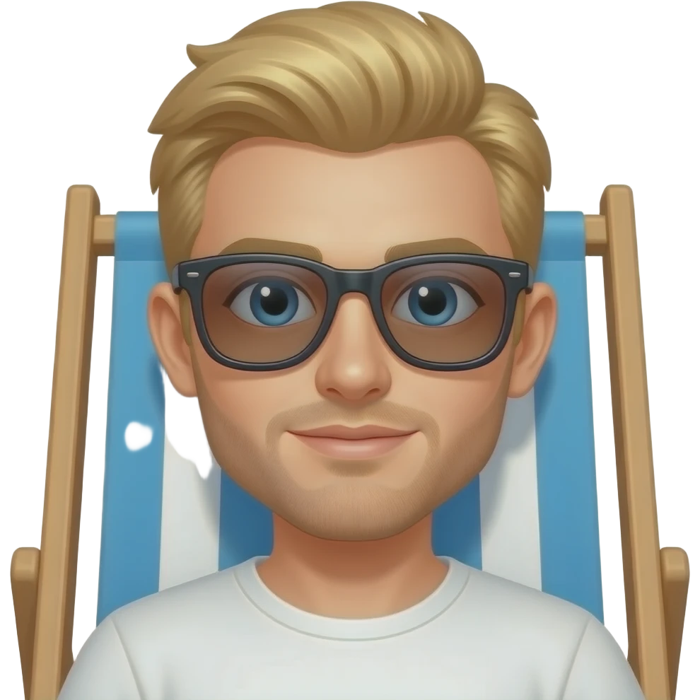 blonder man mit der sonnenbrille sitzt im strand-liegestuhl emoji