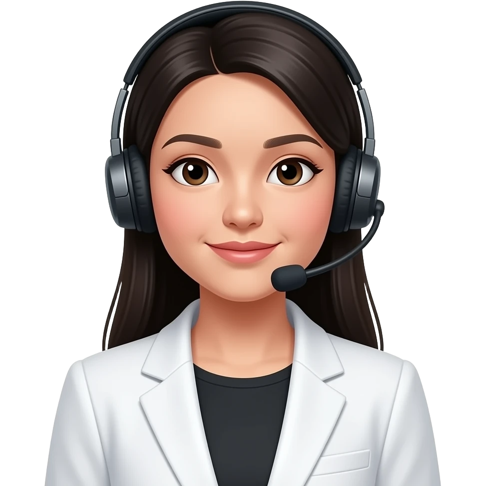 black haired asian lady with headset with mic and white blazer emoji