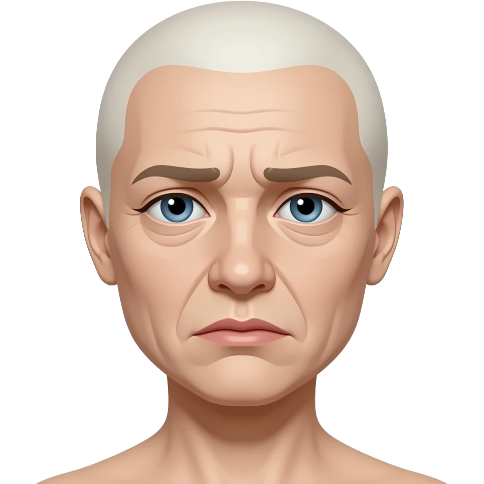 very pale white woman face with sallow tired skin that lacks freshness that is very unbright AND TIRED with fine lines emoji