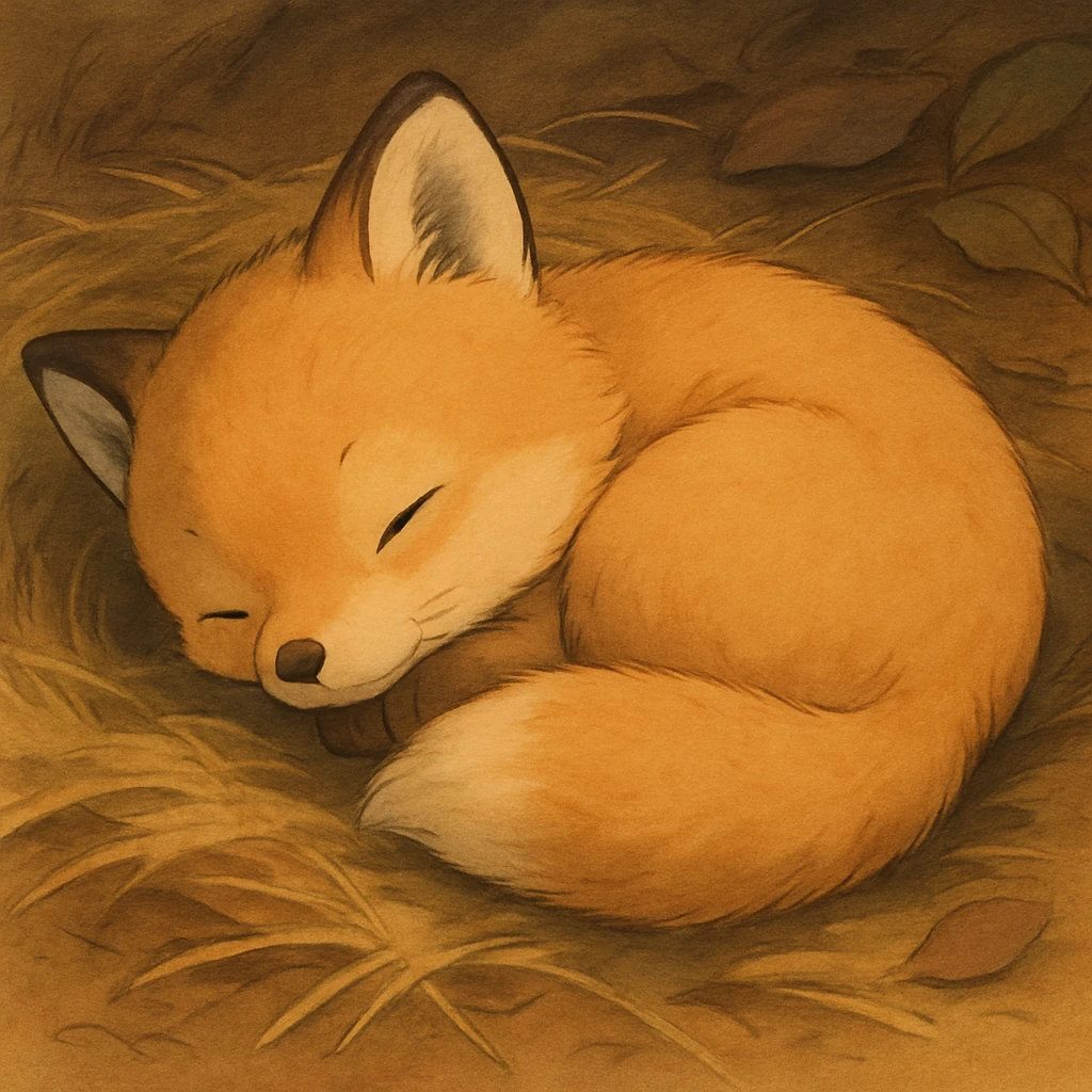 baby fox curled up sleeping, cozy emoji