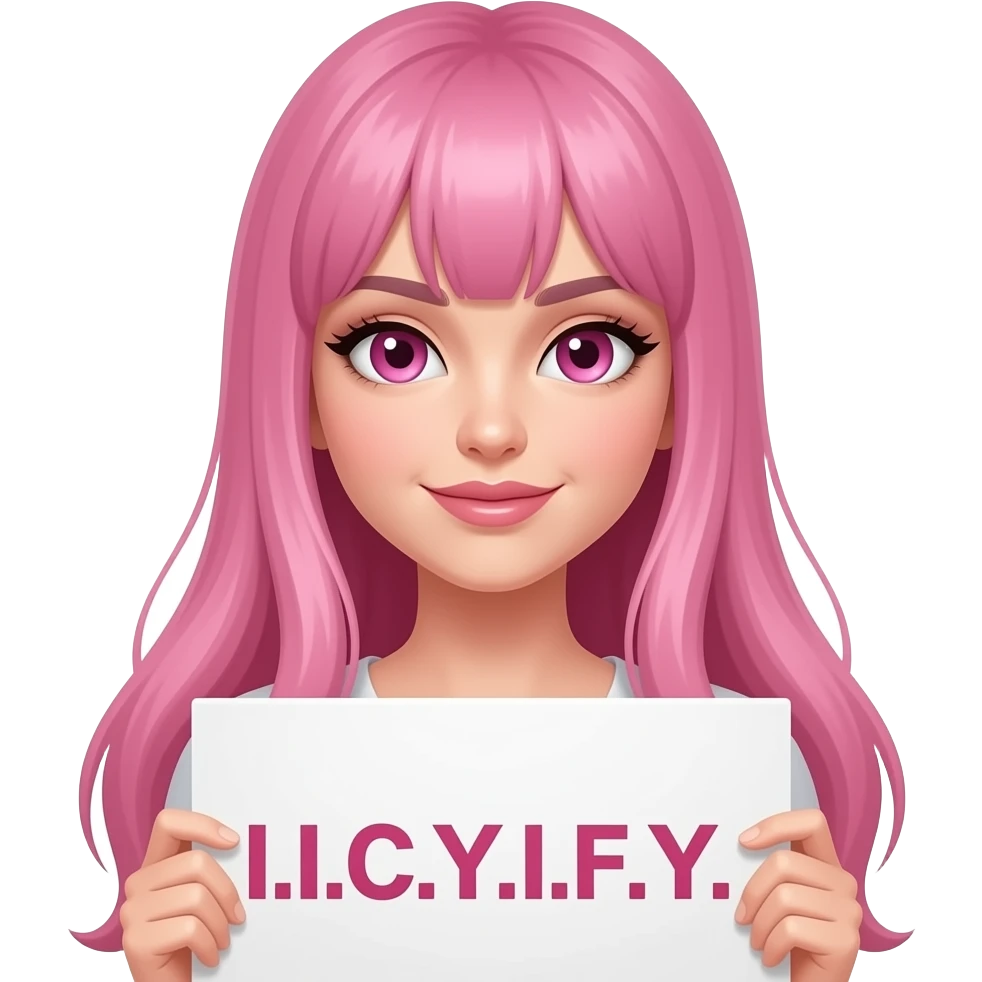 sexy girl with long pink hair and pink eyes holding a I.I.C.Y.I.F.Y. sign emoji