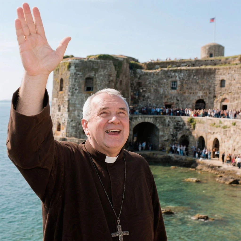 Père fouras  de fort boyard qui cri bienvenue au fort boyard  emoji
