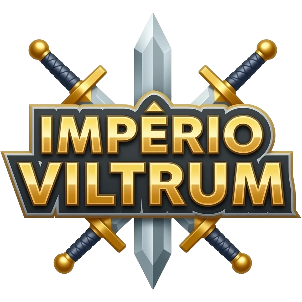 logo para guilda de rpg escrito IMPÉRIO VILTRUM com espadas de magia emoji