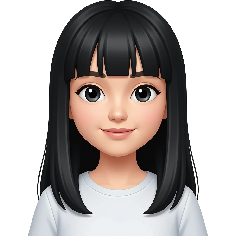 Southeast Asian women with bangs and black straight long hair, had black eyes and has cute and sweet face. emoji