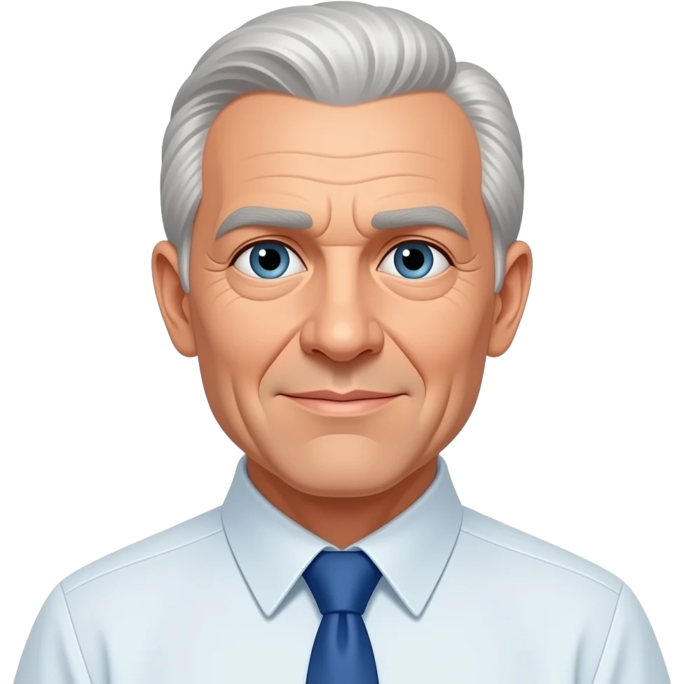 an old man with no happy face wear white shirt and blue neck tie emoji