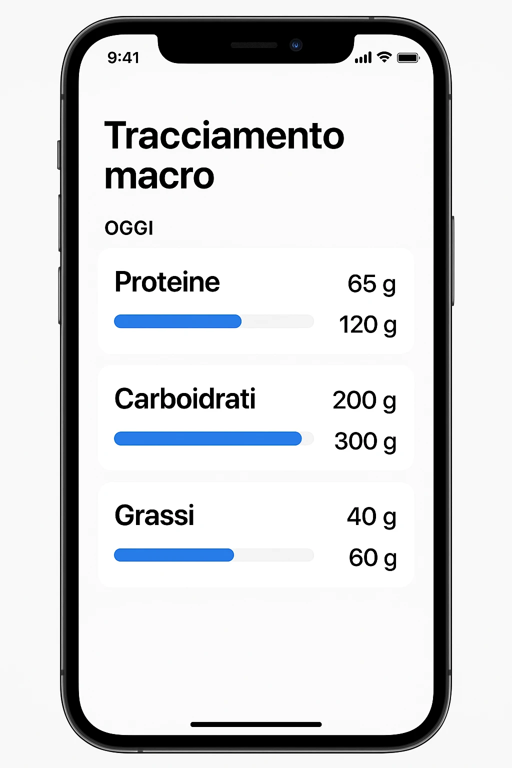 Tracking di macros alimentari su iphone in italiano emoji