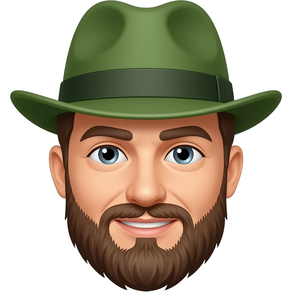 man with beared and wear green hat emoji