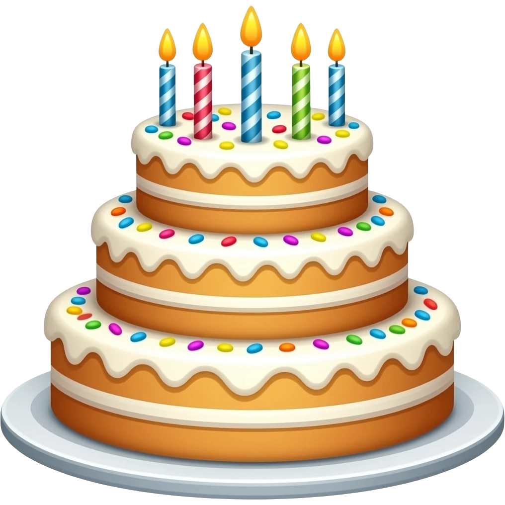 21 birthday cake colorful 4 tier with colorful sprinkles and candles on top emoji