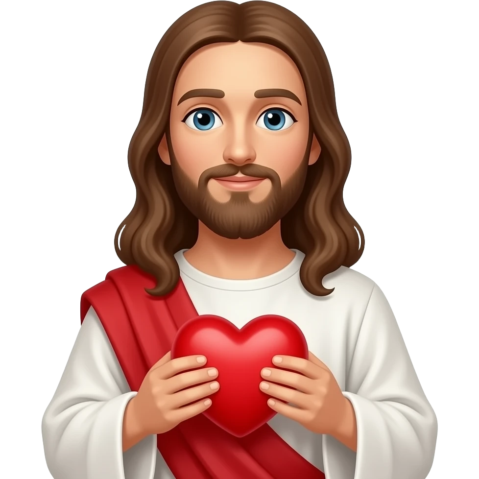 Jesus holding a red heart emoji