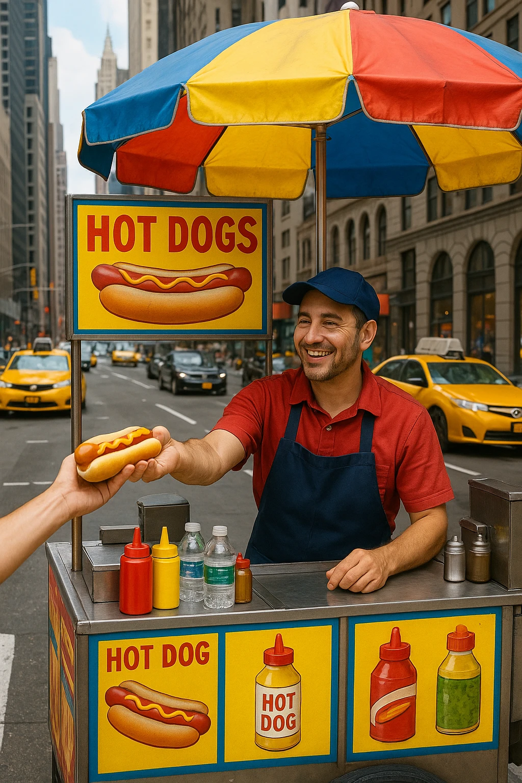 hotdog seller in New York with cart emoji