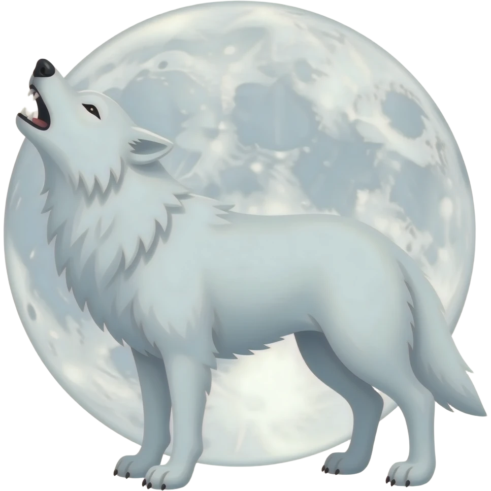 white wolf howling in full moon emoji