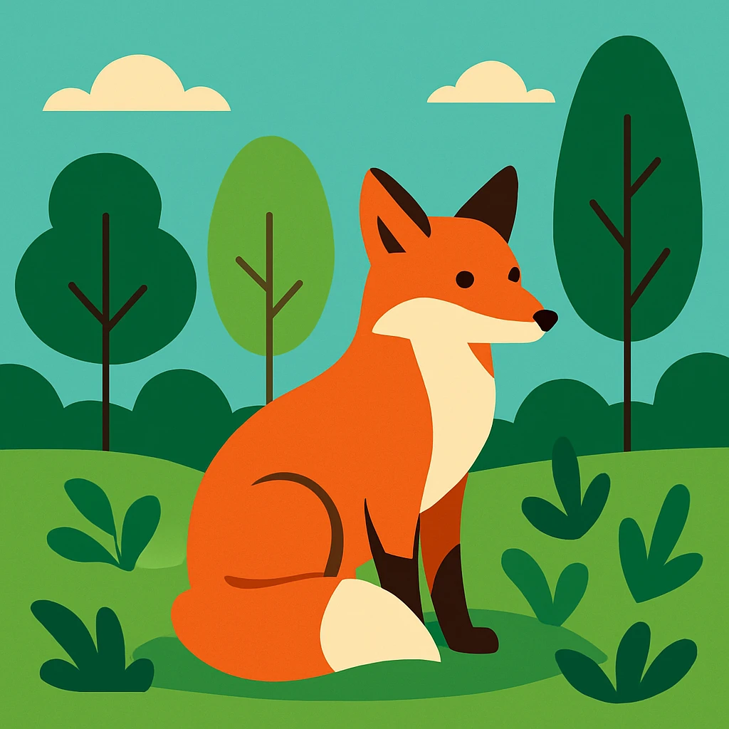 Flat design style fox in the forest emoji