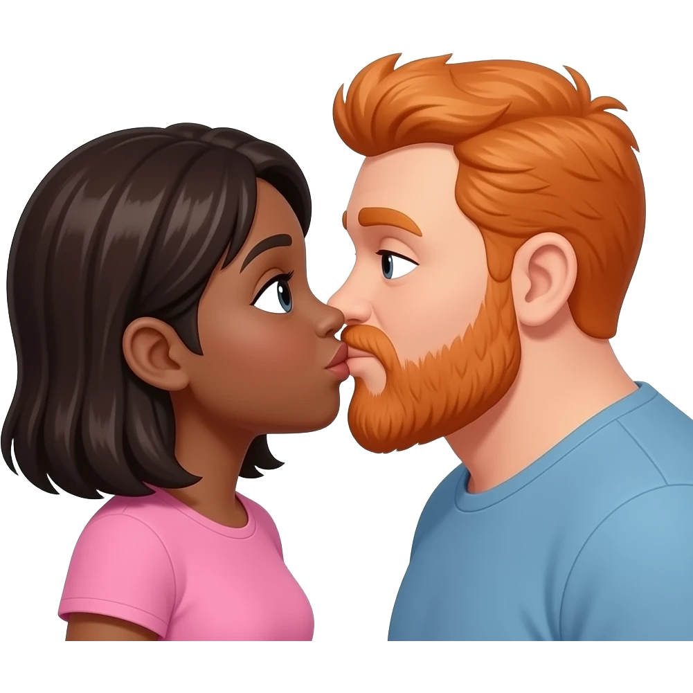 Black girl and orange  chubby head guy with beard kissing emoji
