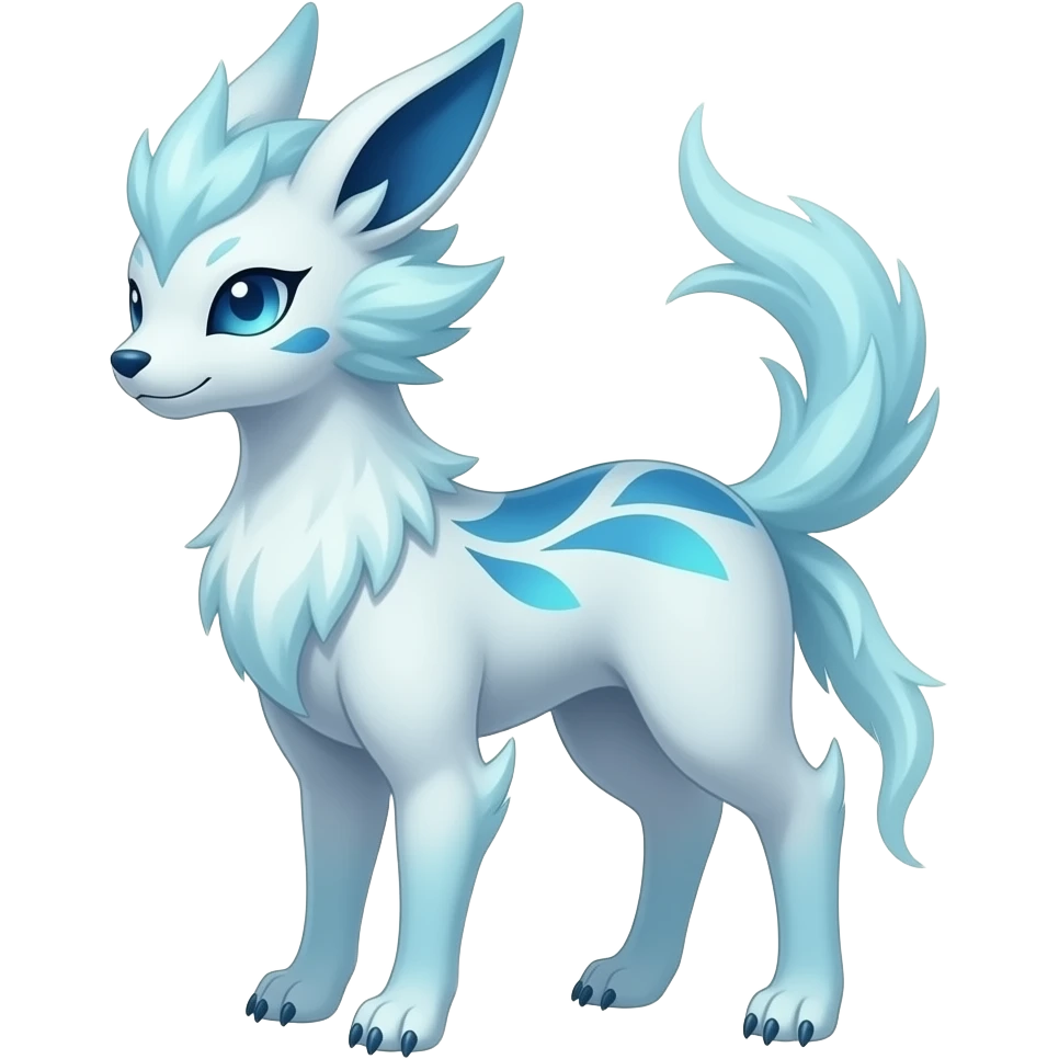 Slim tall elegant oriental painted Asian Absol-Glaceon-Sylveon-fusion-hybrid-creature emoji