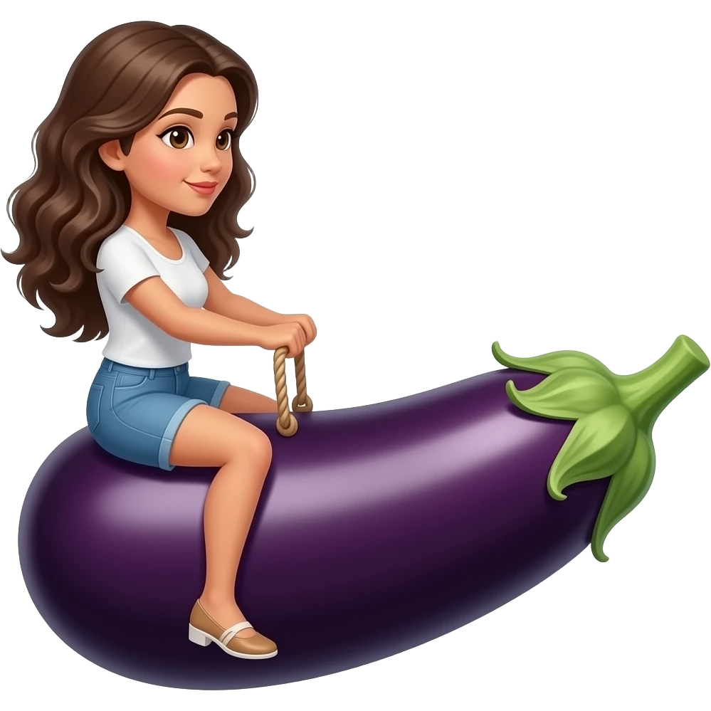 Brunette Latina on a eggplant see saw emoji