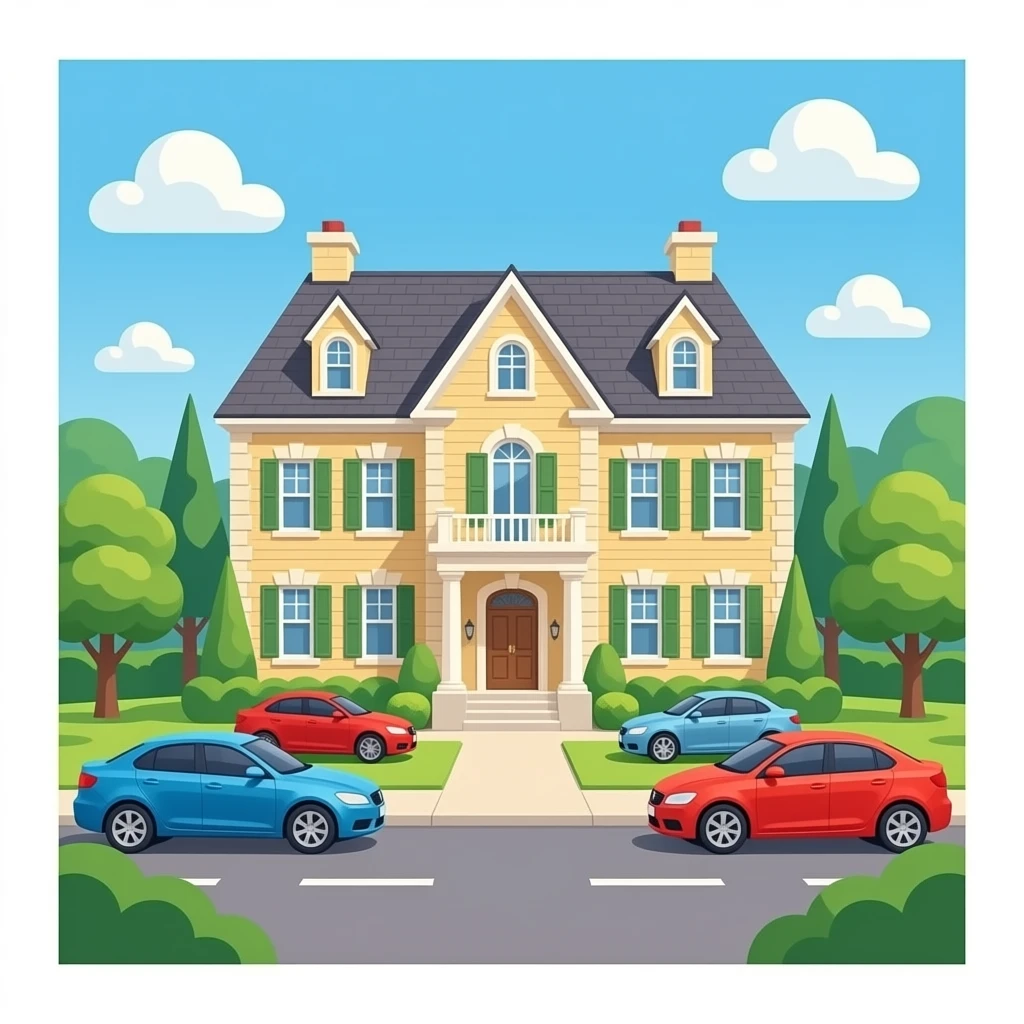 Gigantic house with cars emoji