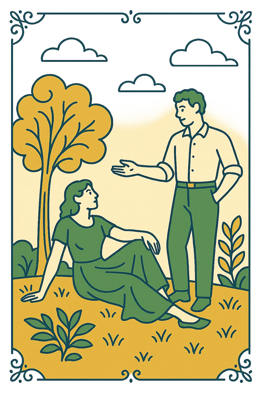 least restrictive environment, classic look, green gold and white color scheme, elegant lines, decorative details emoji