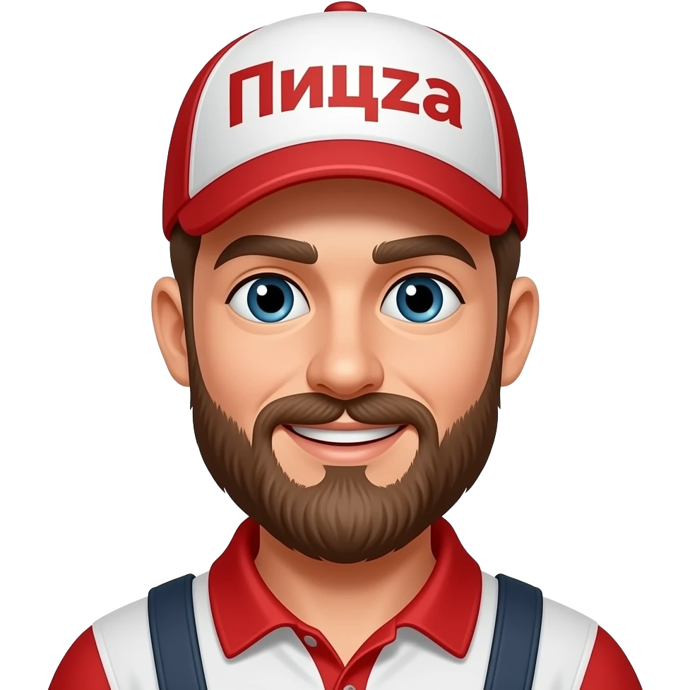 a bearded pizza delivery man with a "Пицца" sign on his cap emoji