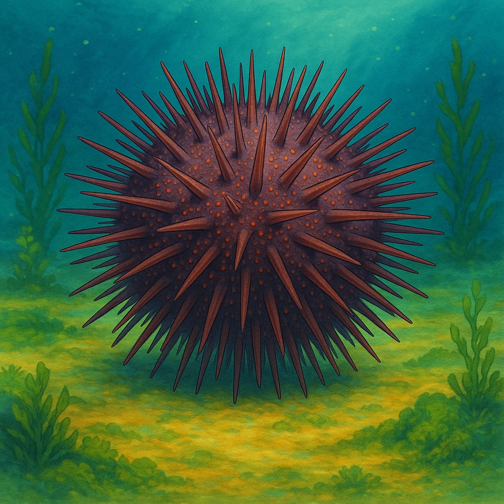 Another sea urchin in Ghibli style, underwater scene, round and spiky, with more color and detail, no text. emoji