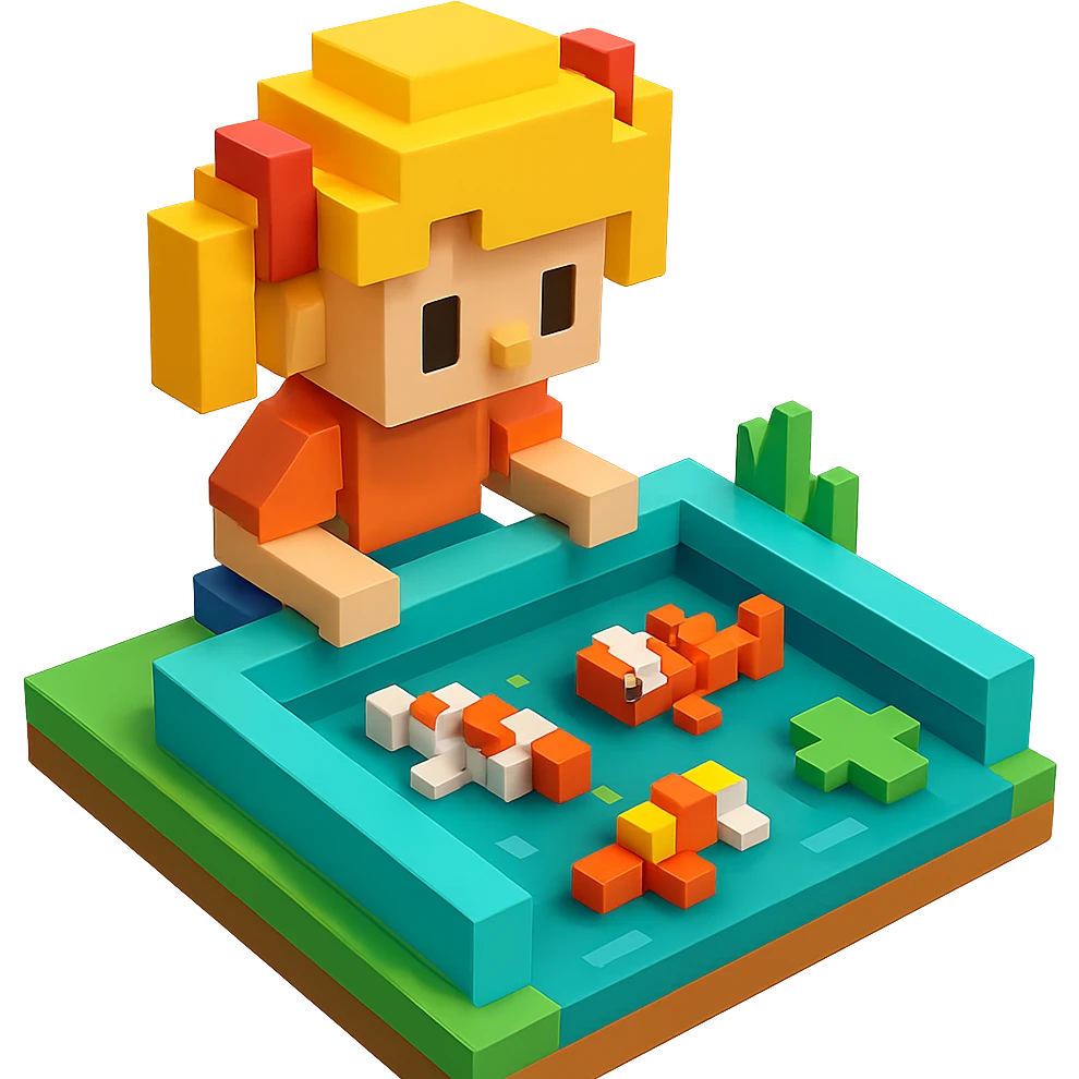 girl watching koi fish in a pond, realistic background emoji
