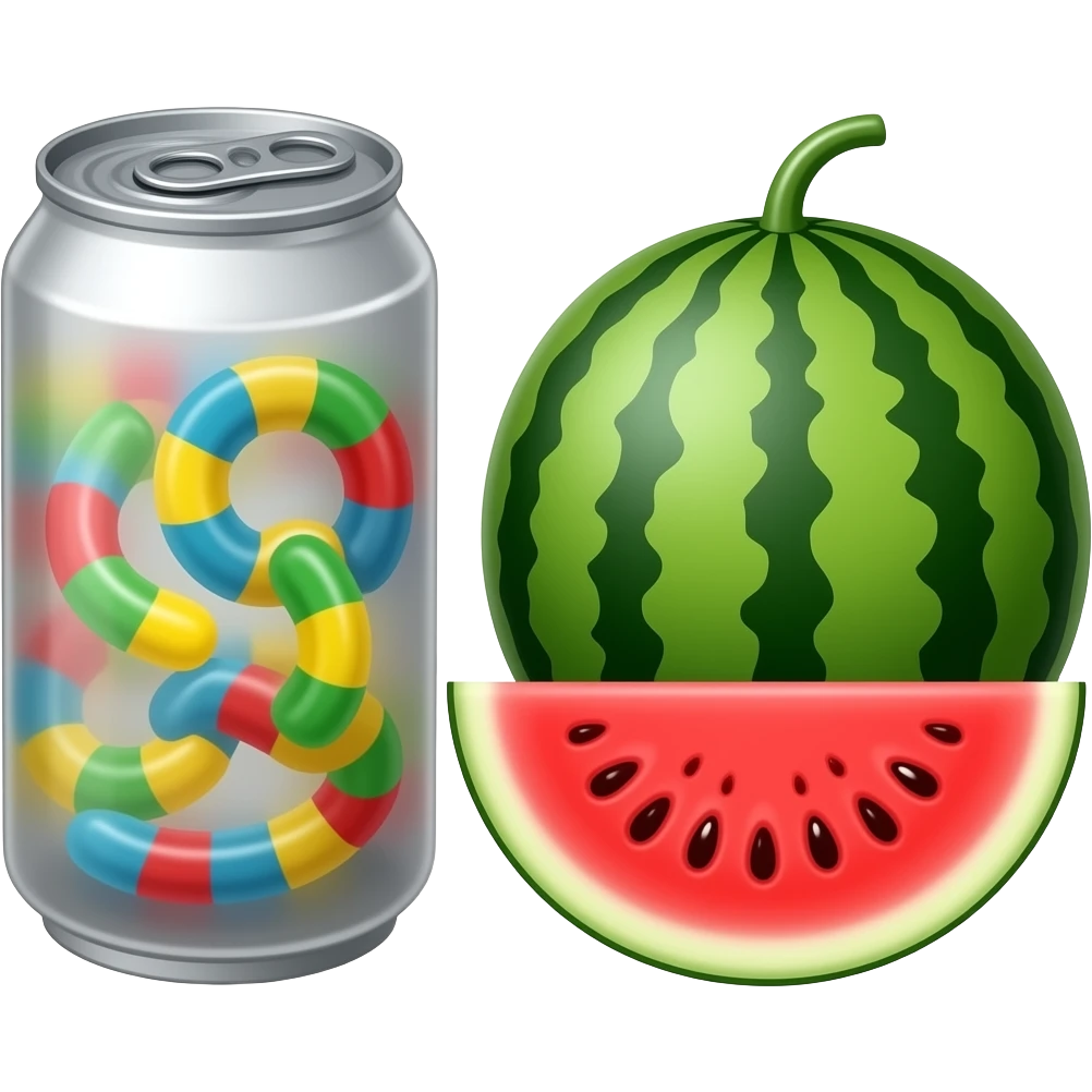 a can of gummy worms and one watermelon emoji