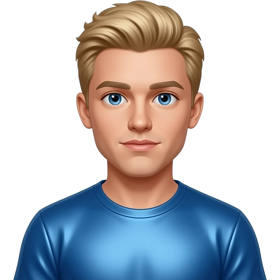 Logan Paul with blue eyes, blonde hair, blue metallic t-shirt emoji