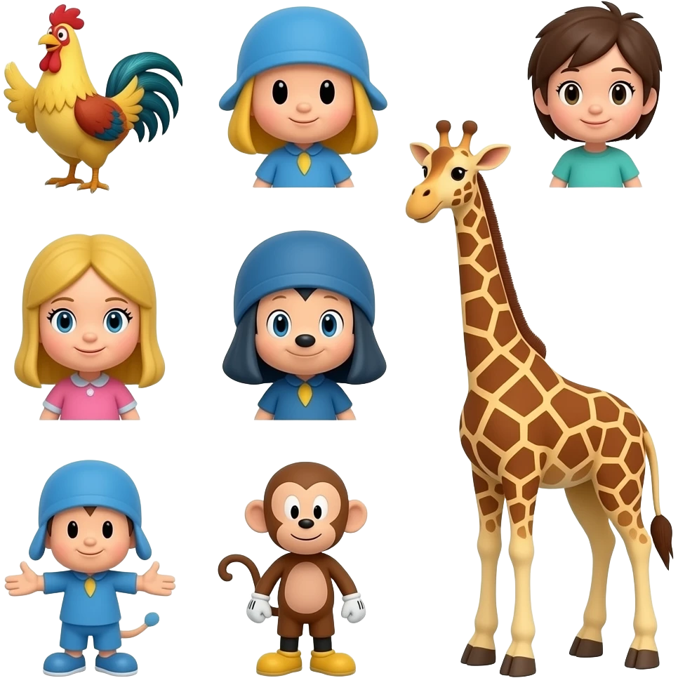 dinossauro galo Pocoyo deema ioiô molly jimmy macaco mickey mouse girafa emoji