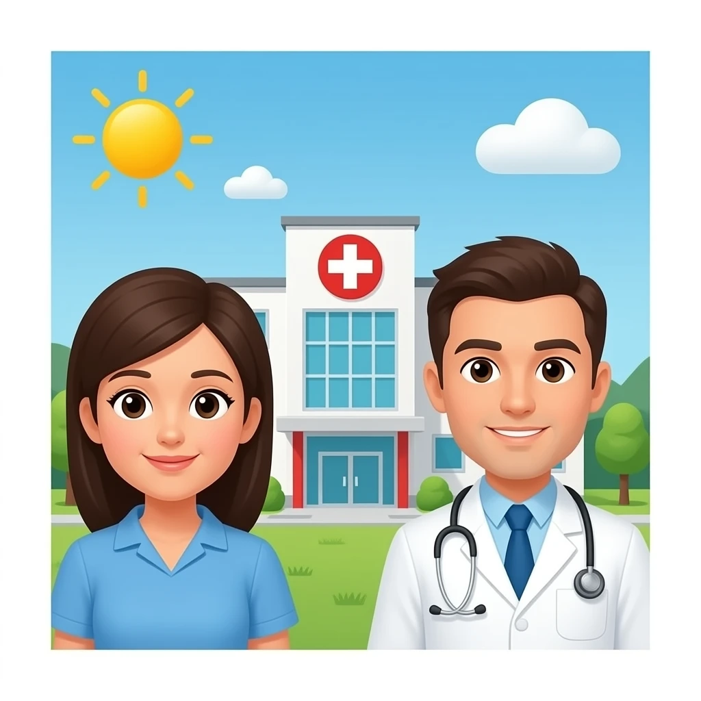 Health,hospital with patient and doctor in hospital emoji