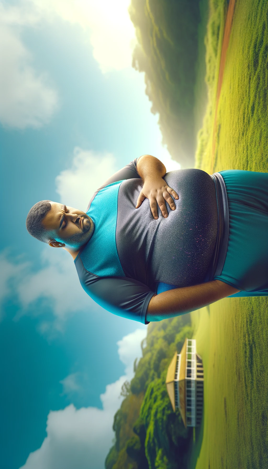 DONNA FITNESS GRASSA, SI TOCCA LA PANCIA CON ESPRESSIONE DISPIACIUTA IN VOLTO, iperrealistico 4k emoji