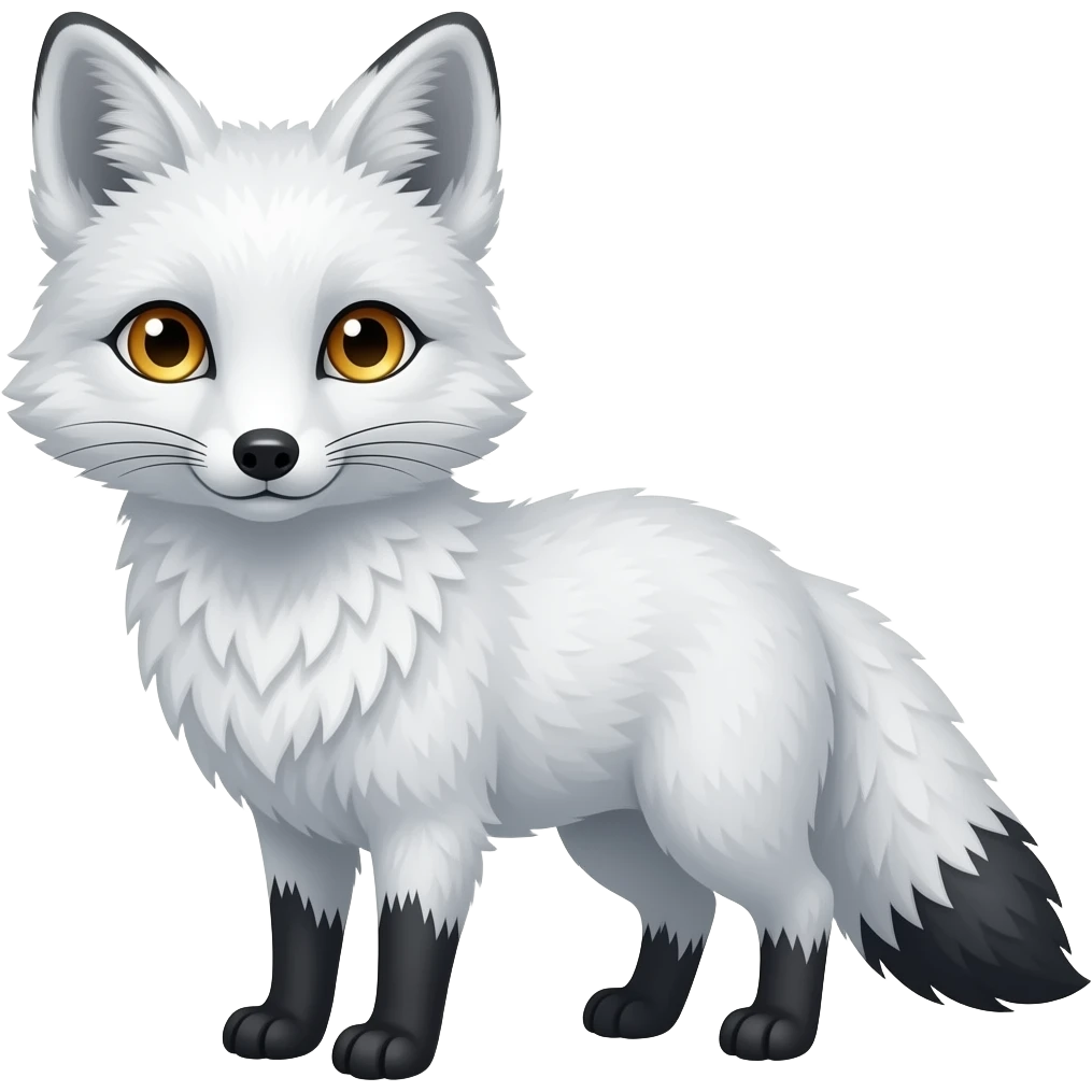An Arctic Fox with golden eyes, and with black on the end of his tail emoji