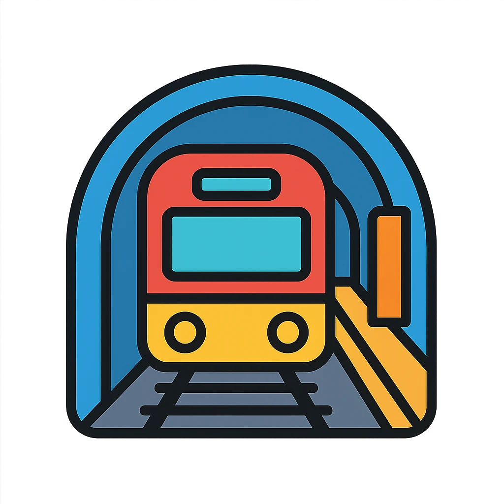A subway train emoji at the station in the tunnel emoji
