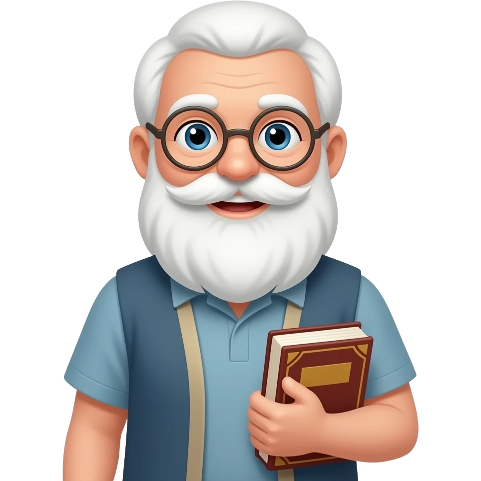 wise old man beard friendly with book emoji
