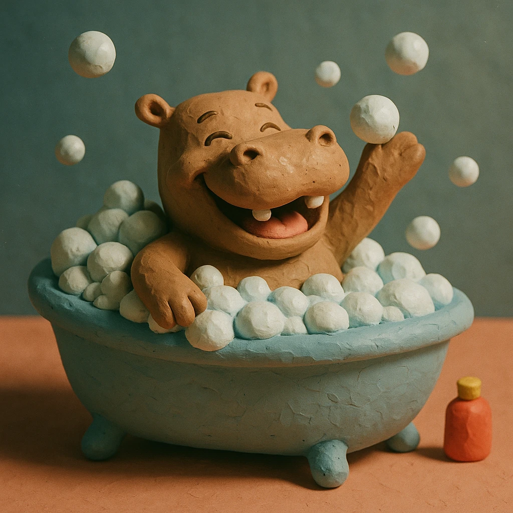 happy hippo with bubbles in bathtub emoji