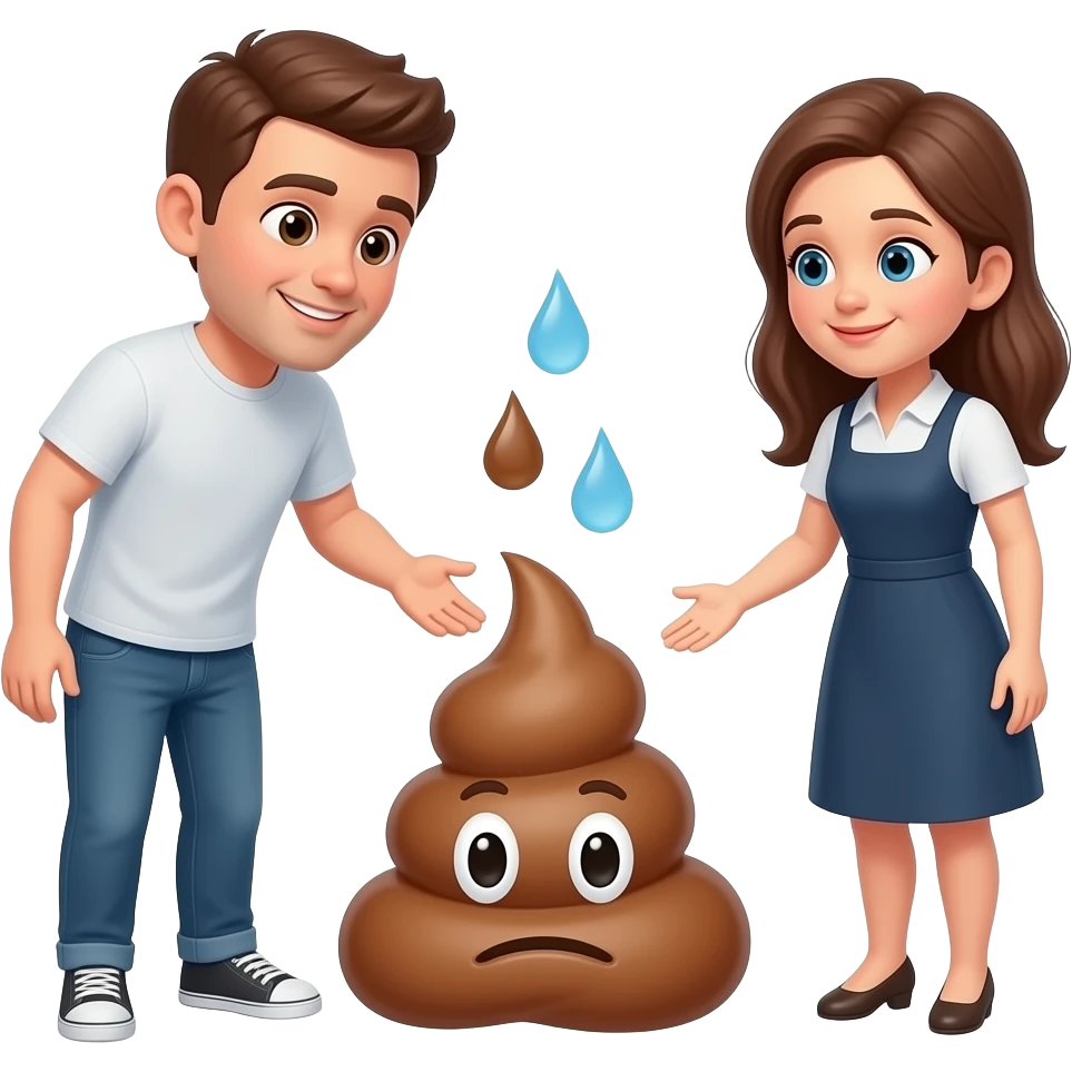 Man and women sharing common bond of having to poop emoji