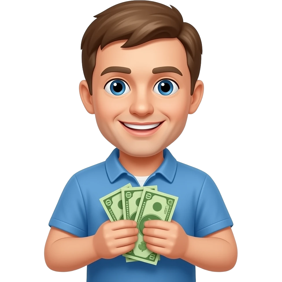 русский парень с деньгами крутой улыбвается emoji