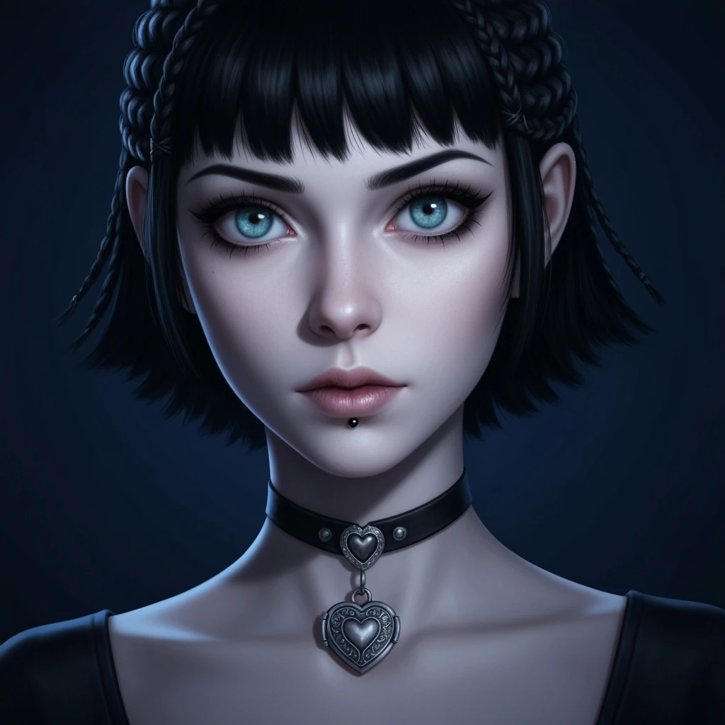 goth profile picture with a heart accent, cute, expressive, minimal, variation 2 emoji
