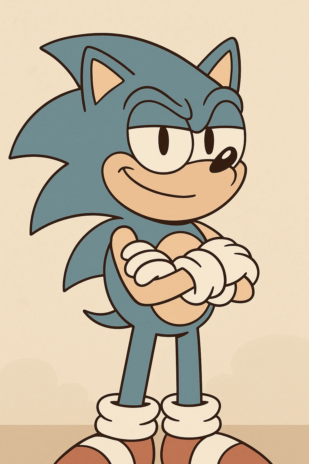 Sonic the Hedgehog, standing with arms crossed, confident smile, blue fur, white gloves emoji