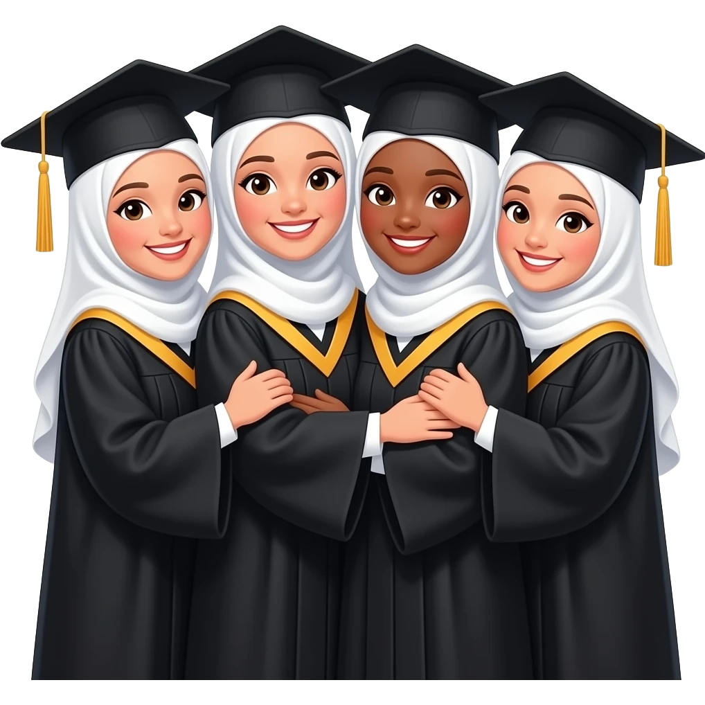 4 white skinned graduates besties hugging in hijab emoji