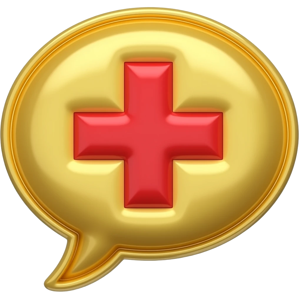 a golden baloon speech with a red plus (+) inside emoji