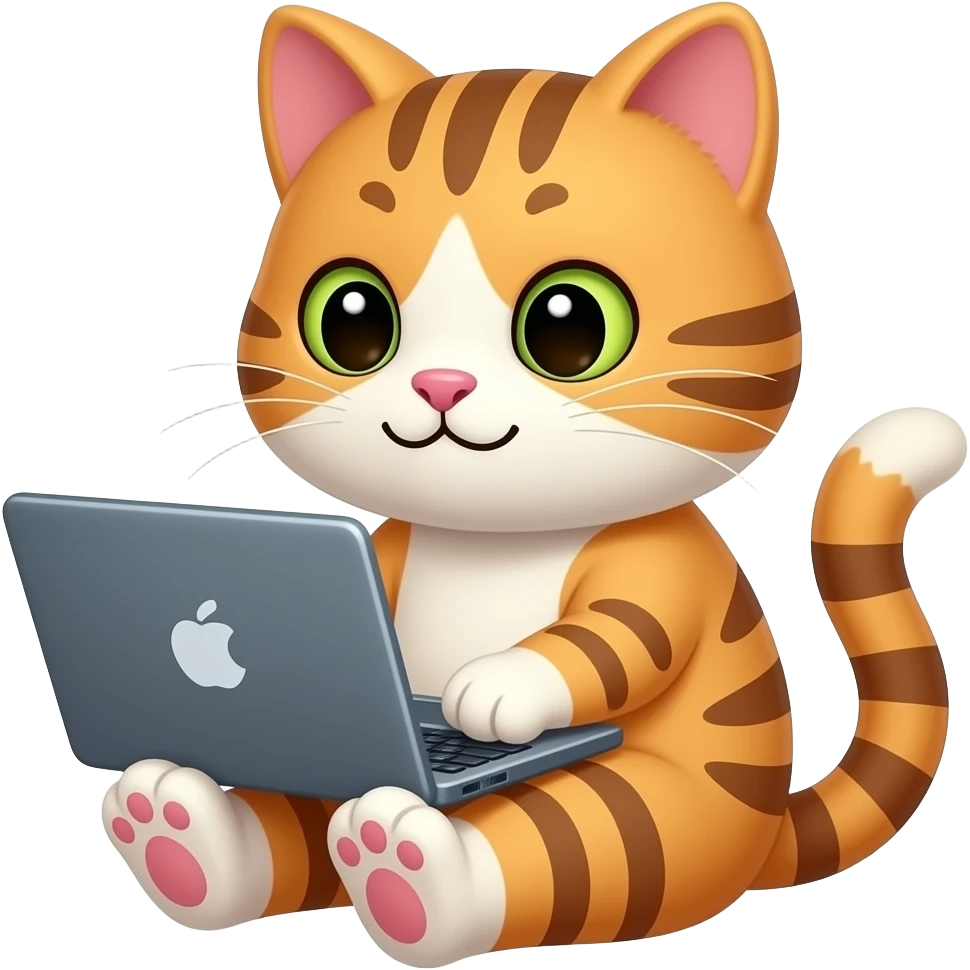 Un gatito muy cute codificando con su laptop dejando claro que esta trabajando con gitlab emoji