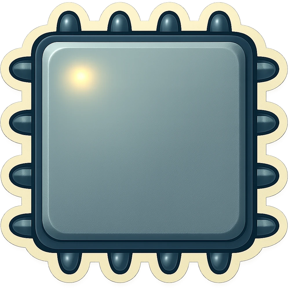 Make all spikes on the side edges of the metal slab short, sharp, and the same length. Each spike should point directly up, down, left, or right (perpendicular to the edge it is on). Keep the head-on view, retro sticker style, and transparent background. emoji