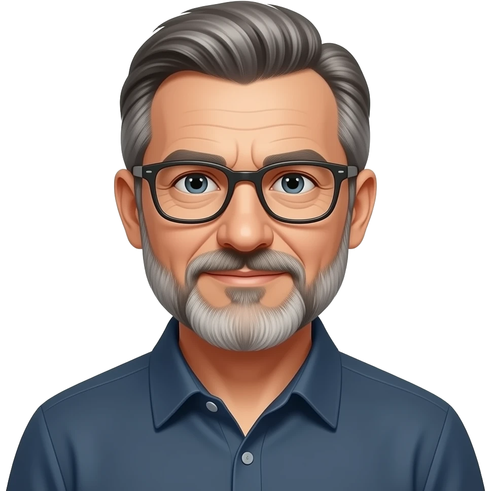 Man with beard, glasses, middle ages, smart, glasses emoji