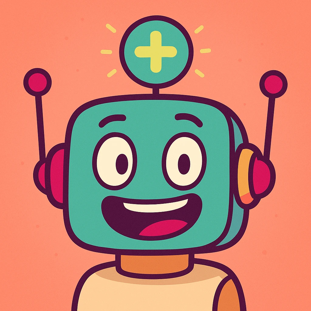 cheerful robot head with glowing plus symbol, Slack signature colors, new user created Slack webhook bot, modern and simple emoji