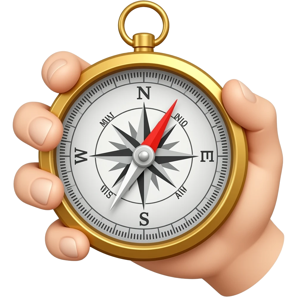do a hand holding a big orange compass to show direction emoji